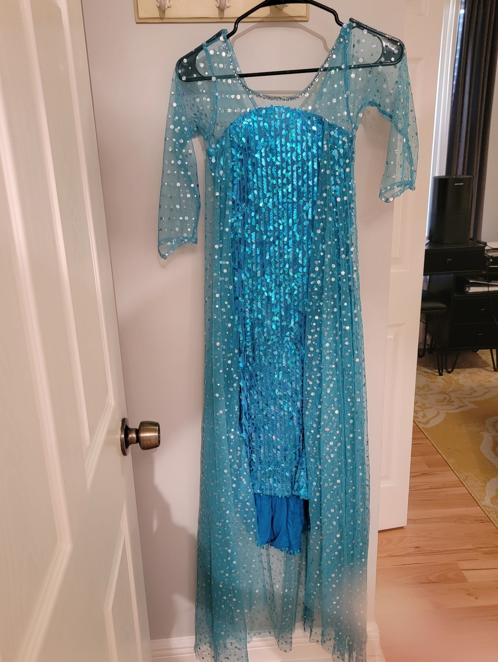 Turquoise Sequin Mesh Evening Gown